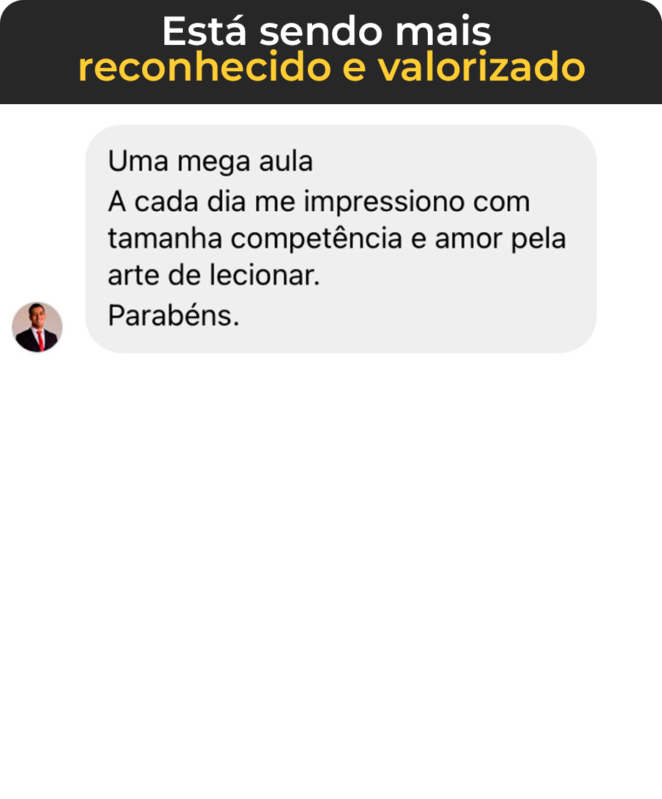 2. Testemunho, Feedback, Está sendo mais reconhecido e valorizado, com uma didática excepcional.