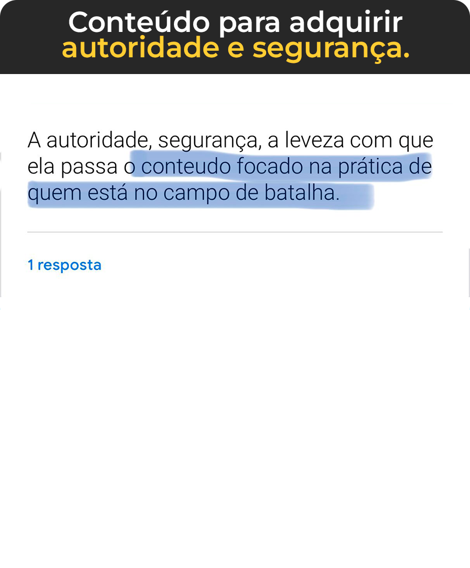 Conteúdo para adquirir autoridade e segurança, testemunho, feedback